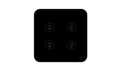Curved Series 4 Gang Light Switch - Black (L+N)