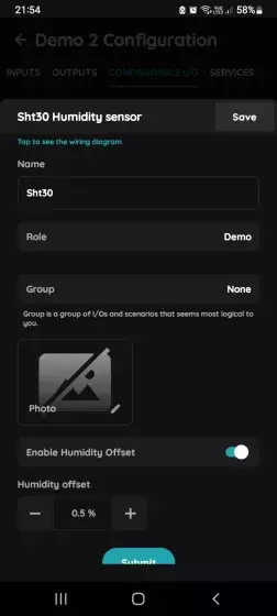 I/Os -  Humidity sensor settings SHT 30