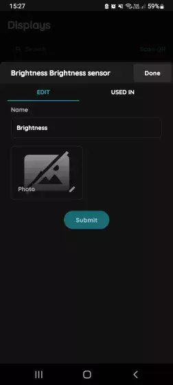 Edit Brightness sensor settings - Display
