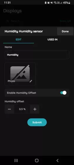 Edit Humidity sensor - Display