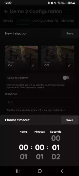 Choose timeout - Irrigation