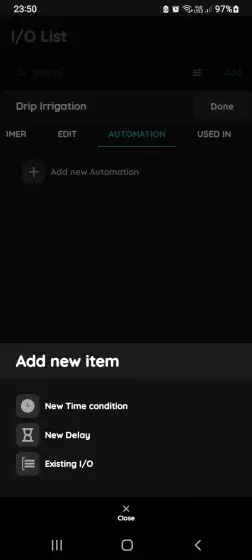 Add new item for the Irrigation - New Time condition