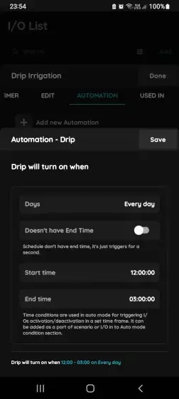 New Time Condition - Irrigation