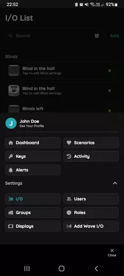 Open I/O from the Menu