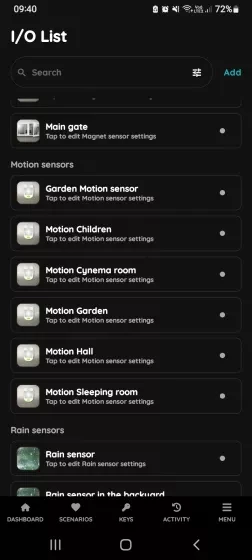 I/O List - Motion sensor