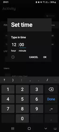 Set time (hours) by keyboard