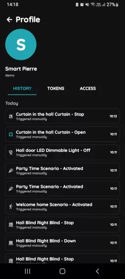 Open Profile, History, Tokens, Access