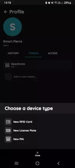 Choose a device type - RFID card