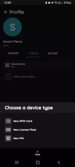 Choose a device type - PIN