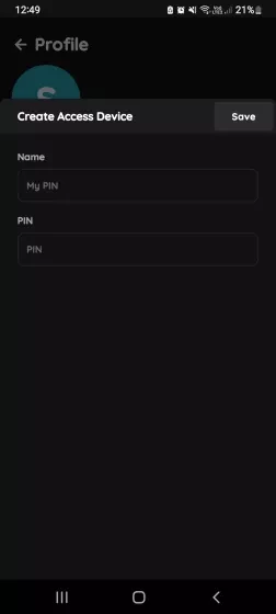 Create Access Device - PIN