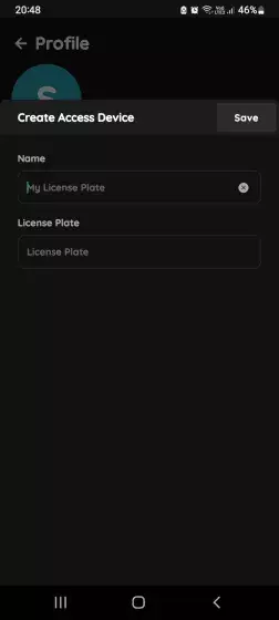 Create Access Device - New Licence Plate