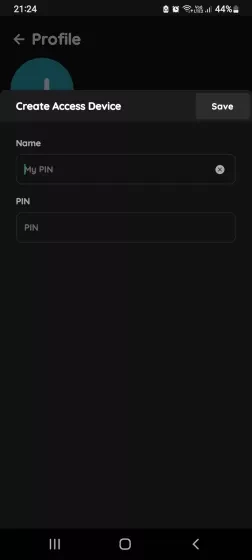 Create Access Device - RFID PIN - Your Profile