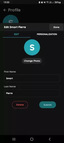 Edit User and Personalization