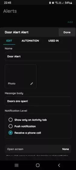 Edit, Automation, Used In - Alert