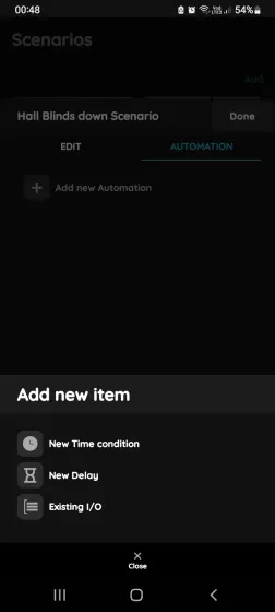 Add new item - Automated scenario Blinds and Brightness sensor