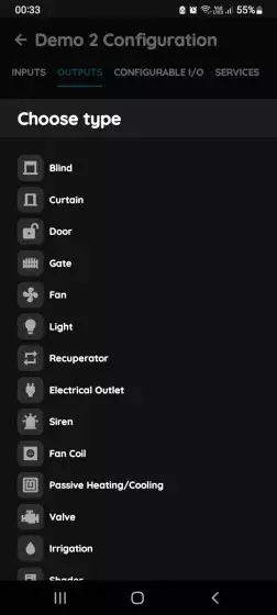 Choose type - Outputs