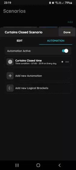 Confirm Automated Scenario settings for Curtains