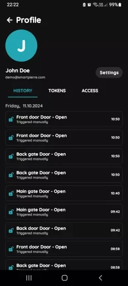 Your profile - History, Tokens, Access