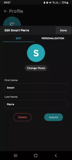 User's profile - edit personal information