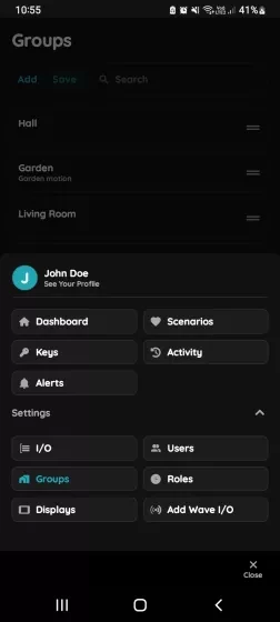 Open Groups - Menu list