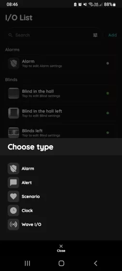 Choose type - I/O List