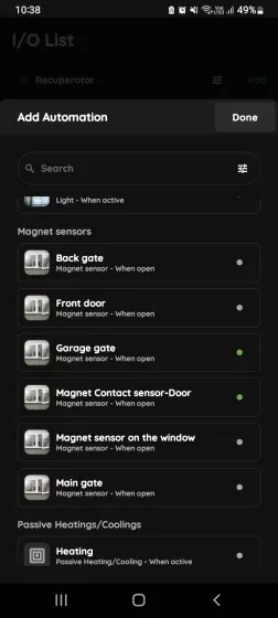 Add existing I/O - I/O list - Motion sensor - window