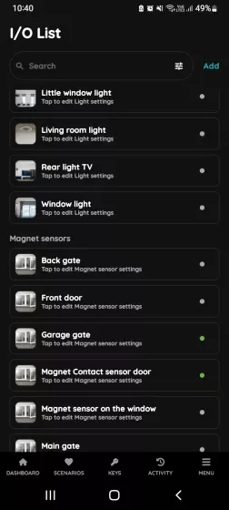 Add existing I/O - I/O list - Motion sensor - door