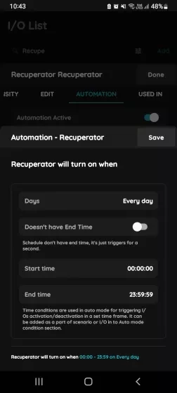 New Time condition - Recuperator