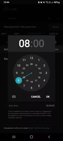 Start and End time - automation Recuperator