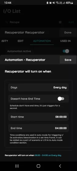 Confirm new Time conditions