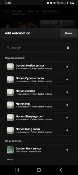 Add existing I/O - I/O list - Motion sensor