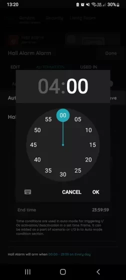 Start and End time - automation Alarm