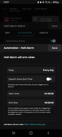 Confirm New Time condition - Alarm