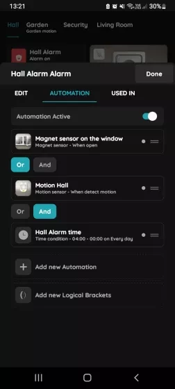 Confirm all conditions in automation - Alarm
