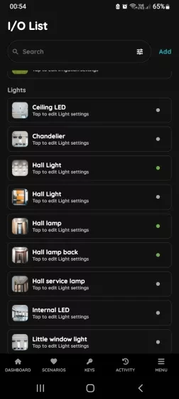 Open I/O list - Light