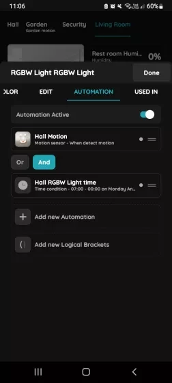 + Add new Automation - RGBW Light