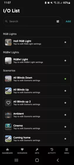 Open I/O list - RGBW Light