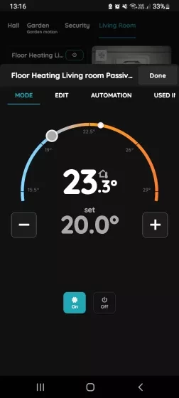 Mode - Heating On - Passive cooling/heating