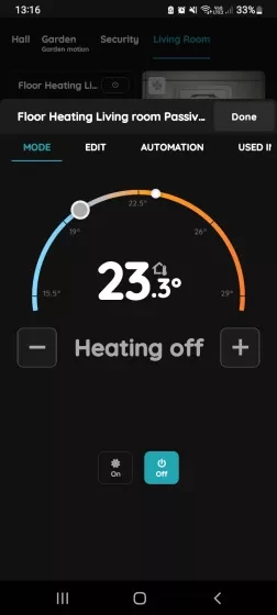 Mode - Heating Off - Passive cooling/heating