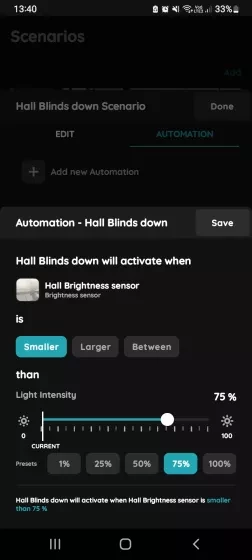 Automation Blinds and Brightness sensor