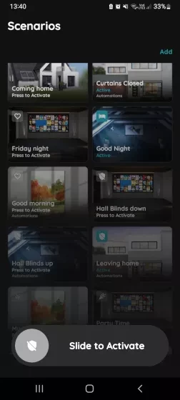 Slide to Confirm - Automated Scenario Blinds and Brightness sensor