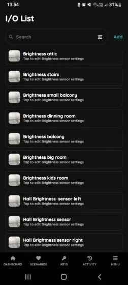 Open I/O list - Brightness sensor