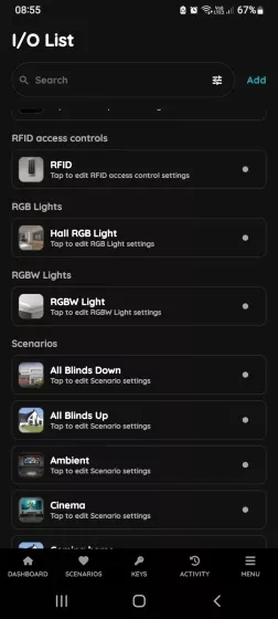 Open I/O list - RGBW Light
