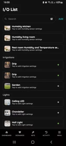 I/O list - Irrigation