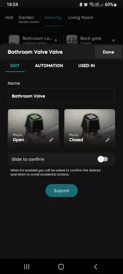 Edit, Automation, Used In - Valve