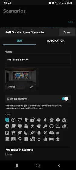 Edit, Automation - Automated Scenario Blinds and Brightness sensor